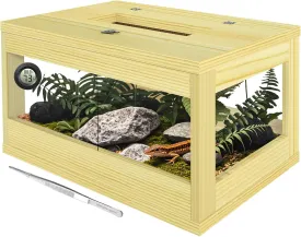 10 Gallon Reptile Tank, Solid Wood Bearded Dragon Tank, Front Opening Snake Enclosure, Lockable Sliding Doors, Small Reptile Terrarium for Lizard, Leopard Gecko, 20" x 12" x 10"