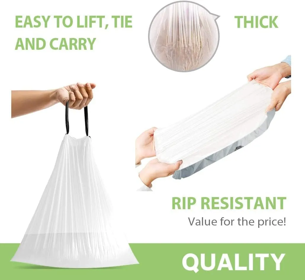 4 Gallon 140 Counts Strong Drawstring Trash Bags Garbage Bags by Teivio, Bathroom Trash Can Bin Liners, Small Plastic Bags for home office kitchen, White
