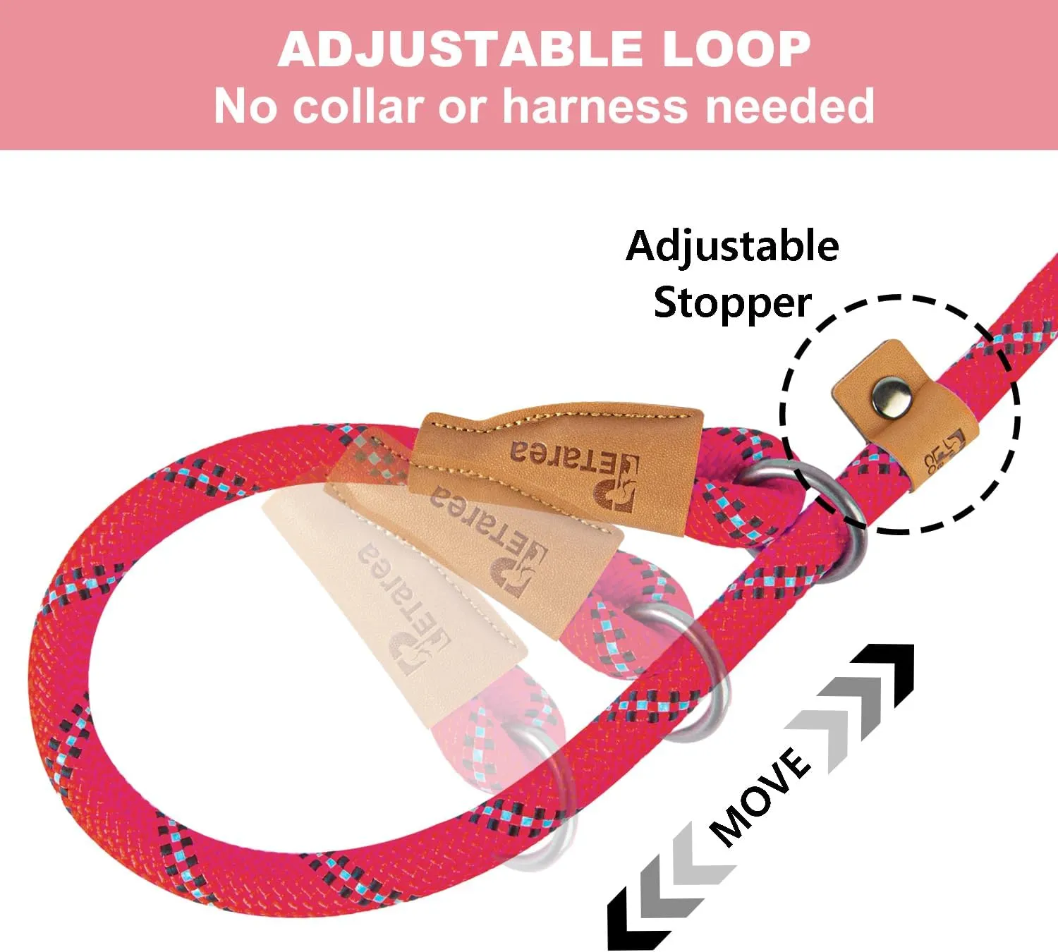 5 FT Slip Lead Dog Leash, Heavy Duty Rope Leash for Small Medium Large Dogs, No Pull Training Lead with Reflective Thread, Strong Comfortable Loop Leash (Red Stripe, Medium(3/8"))