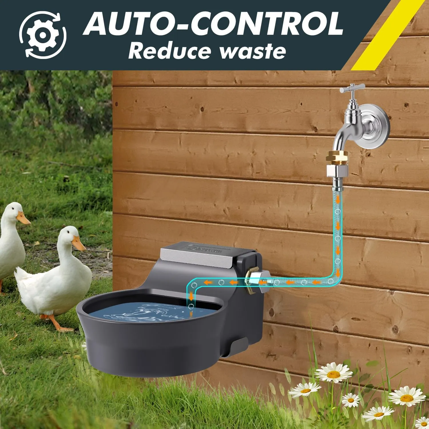 67OZ Automatic Water Dispenser for Dogs Cats Patented Auto-Filling Dog Water Bowl Dispenser Wall-Mount Saving Space Outdoor Dog Waterer Feeder Includes Fixed Part Copper Connector 3/4'' Water Hose