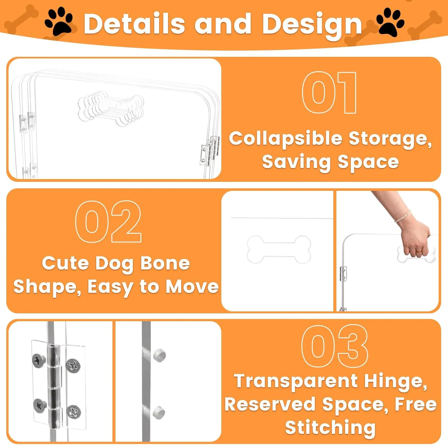 Acrylic Dog Playpen for House 4 Panels 80" W x 24" H Preassemble Foldable Clear Dog Gate Indoor with Handles, Free-Standing Pet Fence for Doorways Dog Pen for Small Dogs Puppy Cat Rabbit