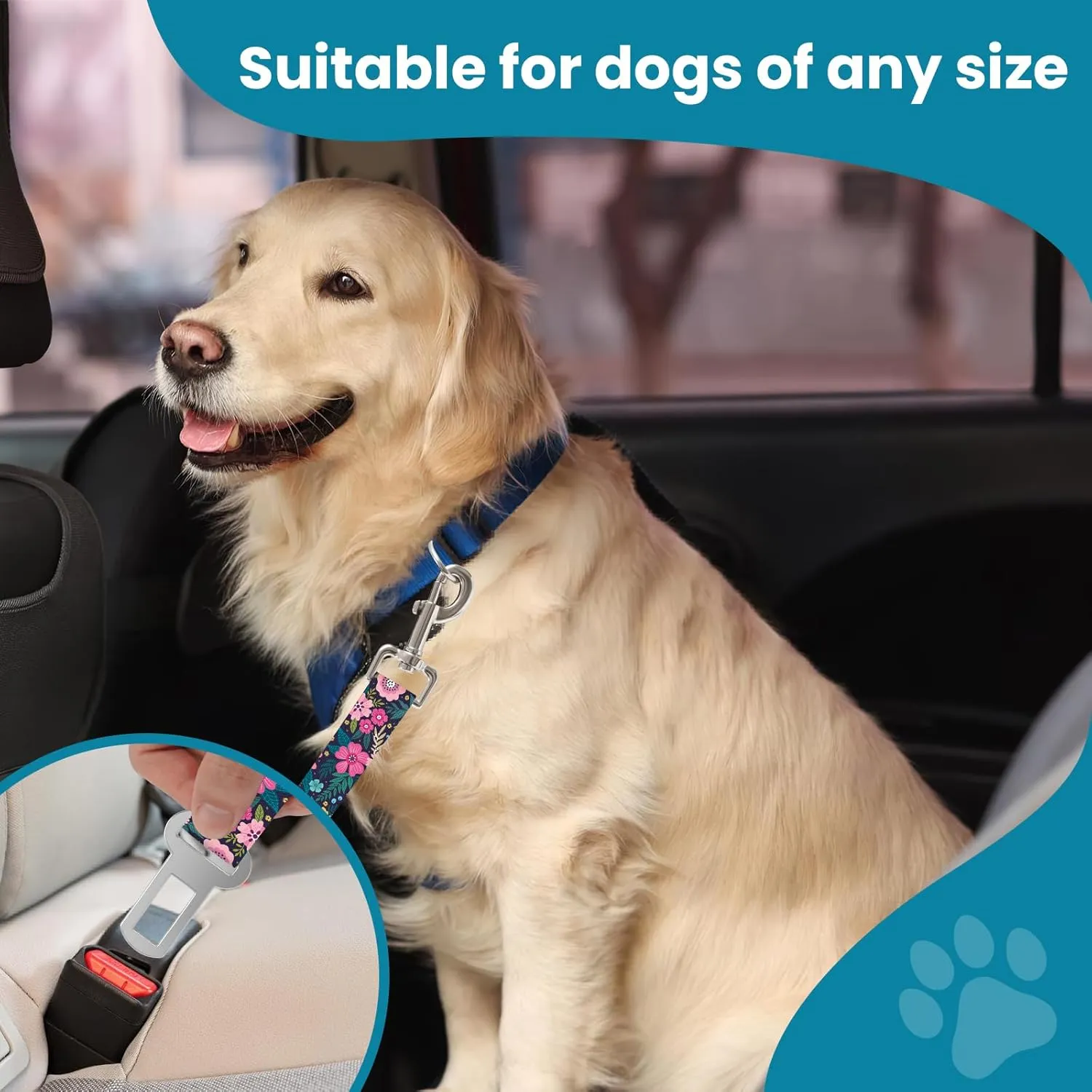 Adjustable pet cat and Dog car seat BeltThe Lanyard is Flexible and Adjustable from 20 to 33 inches (Floral)