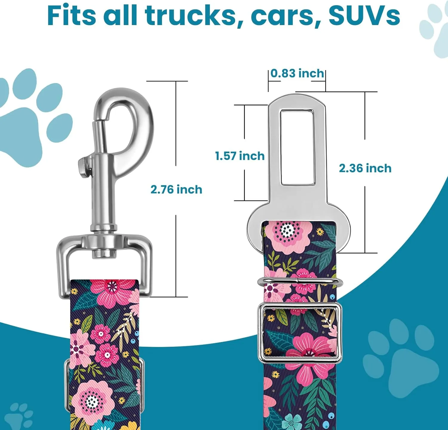 Adjustable pet cat and Dog car seat BeltThe Lanyard is Flexible and Adjustable from 20 to 33 inches (Floral)