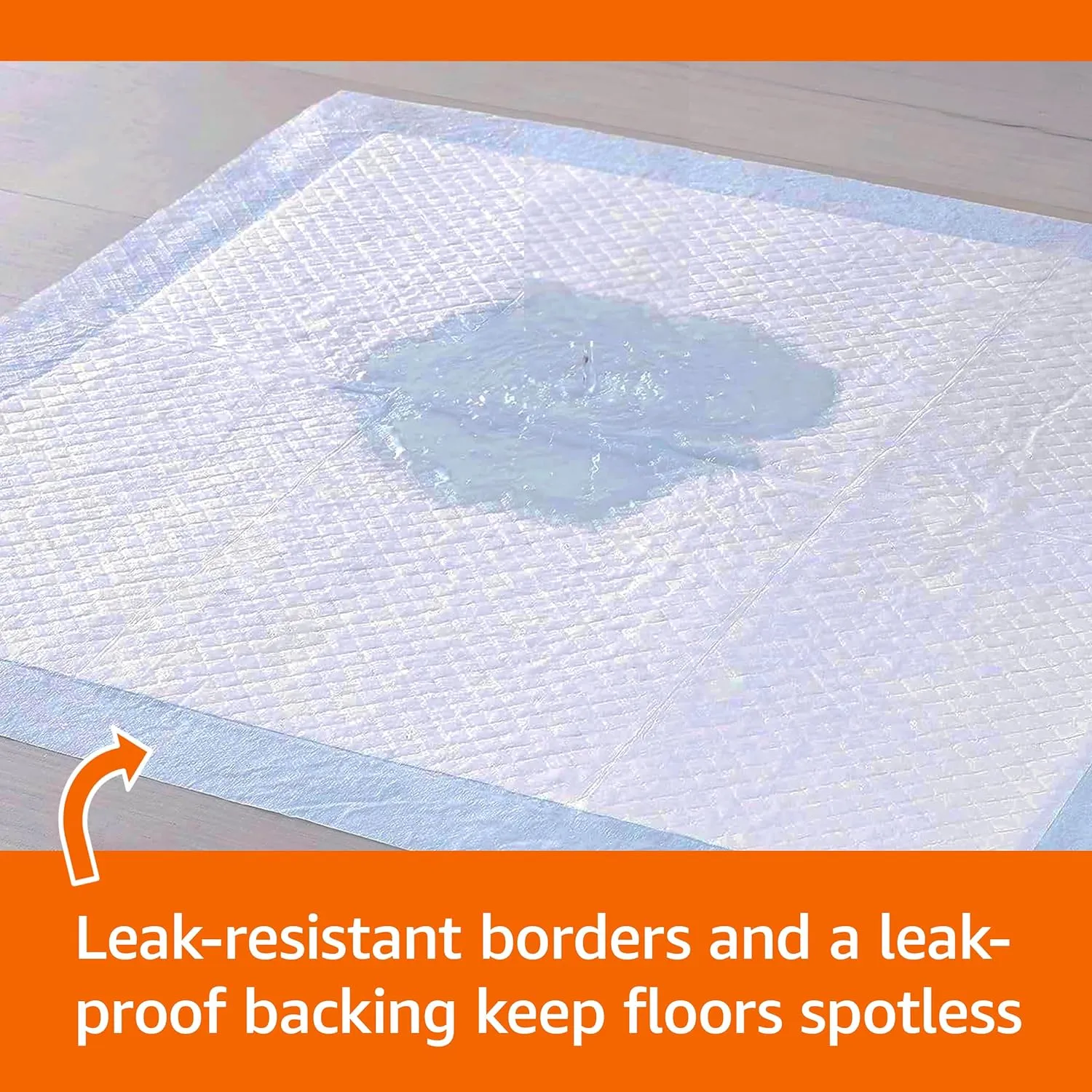 Amazon Basics Leakproof, Absorbent, Disposable Puppy Pads for Potty Training, Heavy Duty Absorbency, Regular Size, 24 x 23 Inches, Pack of 50, Blue & White