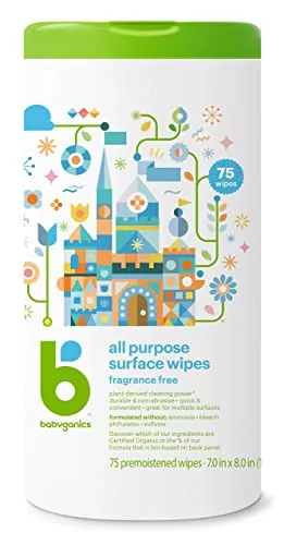 Babyganics All Purpose Cleaner Wipes - Plant-Based, Non-Abrasive, Fragrance-Free - 75 Count (2 Pack)