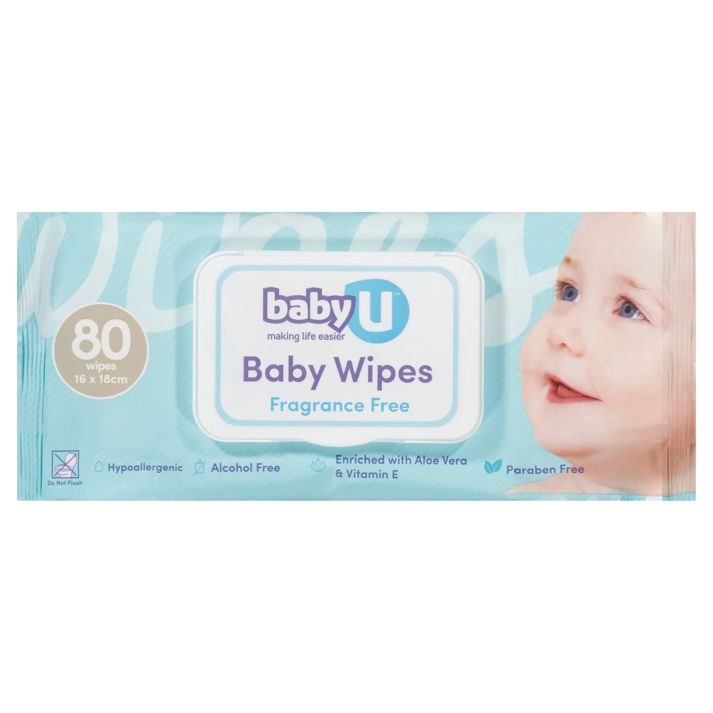babyU Fragrance Free Wipes 80pack