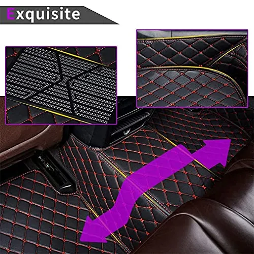 Car Floor Mats for Jaguar I-PACE 2018 Floor Liners Auto Carpets Luxury Leather Waterproof All Weather Protection Full Coverage Full Set (Black Red)