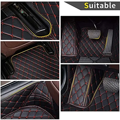 Car Floor Mats for Jaguar I-PACE 2018 Floor Liners Auto Carpets Luxury Leather Waterproof All Weather Protection Full Coverage Full Set (Black Red)
