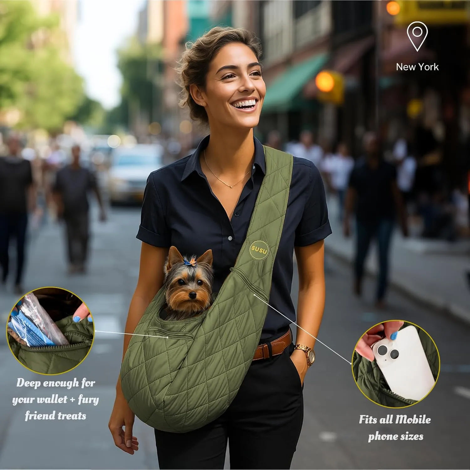 Cat & Dog Carrier Sling  Hands-Free Puppy Sling, cat Pouch for Small Pets up to 10 lbs; Parachute-Grade Nylon, 4 Padded Strap, Safety Tether, Dual Zipper Pockets