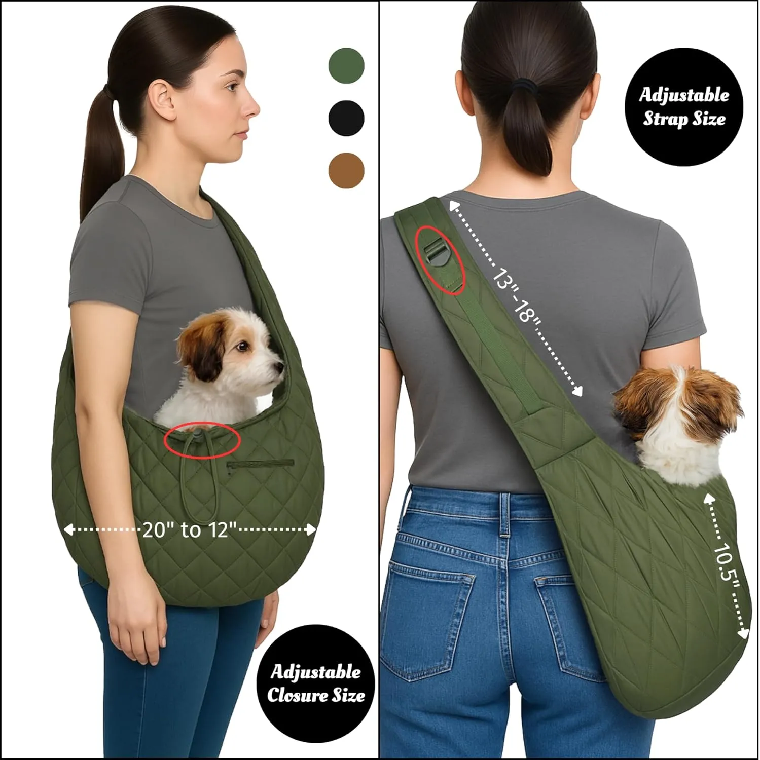 Cat & Dog Carrier Sling  Hands-Free Puppy Sling, cat Pouch for Small Pets up to 10 lbs; Parachute-Grade Nylon, 4 Padded Strap, Safety Tether, Dual Zipper Pockets
