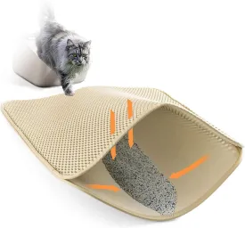 Cat Litter Box Mat, 24X35In/26X46In Honeycomb Double Layer Litter Box Pads Cat Litter Trap Mat, Less Waste,Soft On Paws,Non-Slip,26X46In-Beige