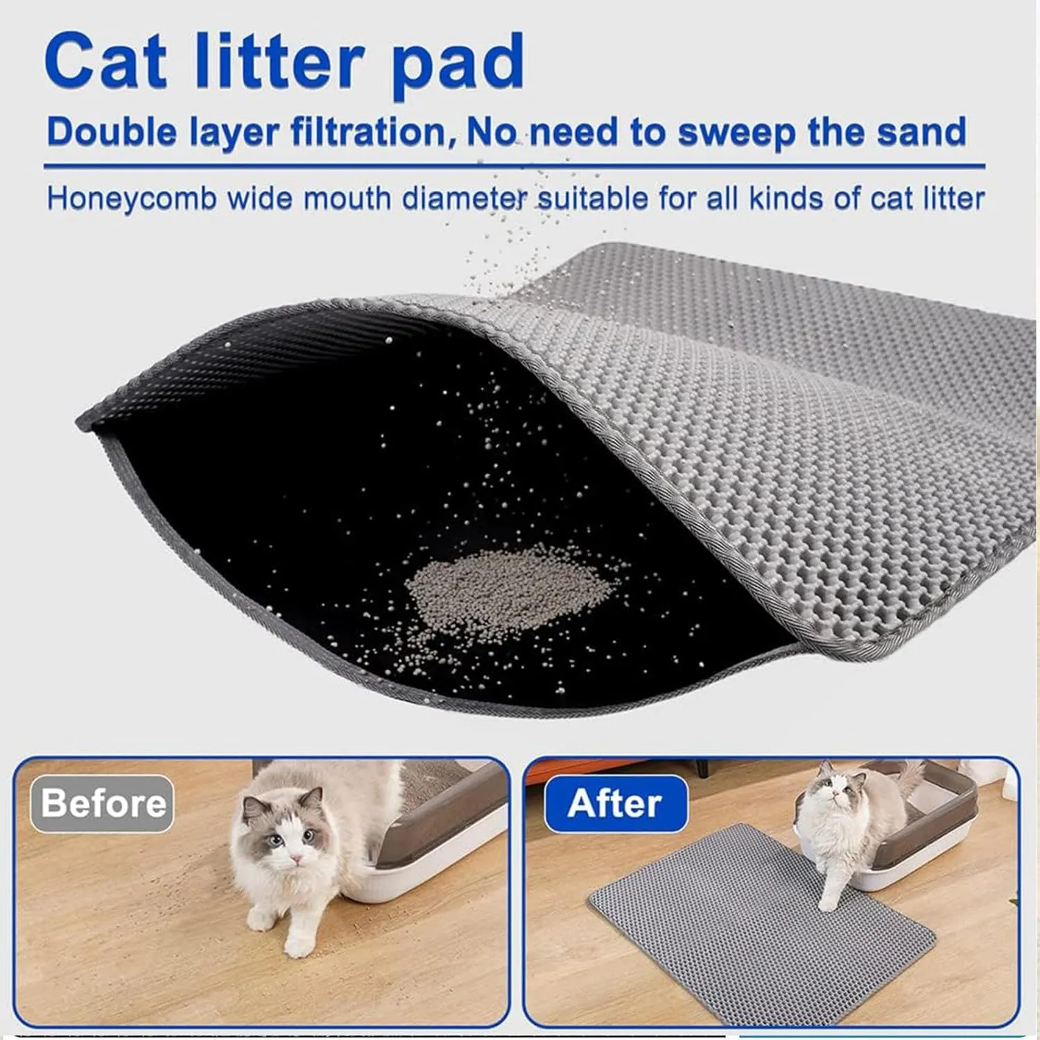 Cat Litter Box Mat, 24X35In/26X46In Honeycomb Double Layer Litter Box Pads Cat Litter Trap Mat, Less Waste,Soft On Paws,Non-Slip,26X46In-Beige