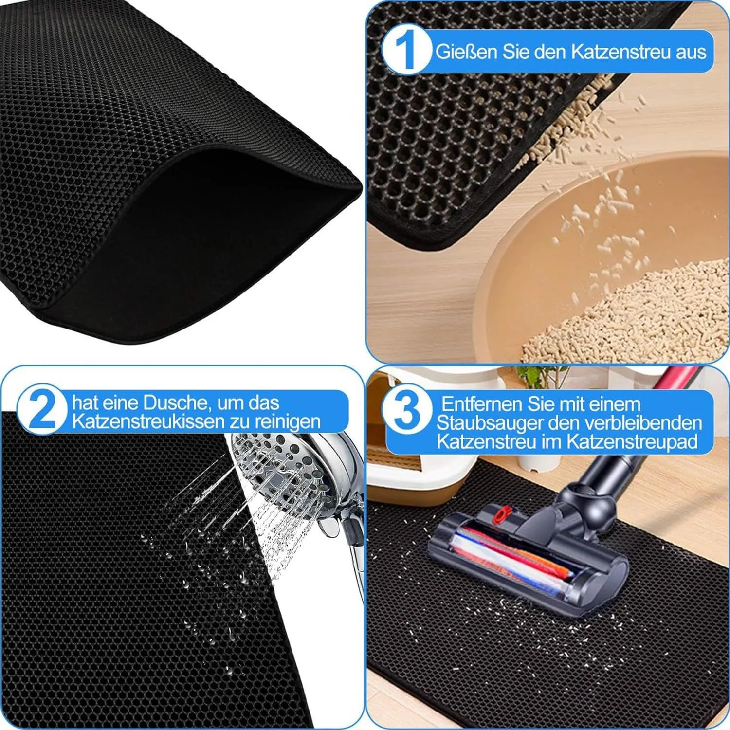 Cat Litter Box Mat, 24X35In/26X46In Honeycomb Double Layer Litter Box Pads Cat Litter Trap Mat, Less Waste,Soft On Paws,Non-Slip,26X46In-Beige