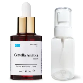 Centella Asiatica Extract 1 fl. oz. Dropper for soothing, moisturizing, and calming skin. using as facial toner or mist. Empty spray bottle included.