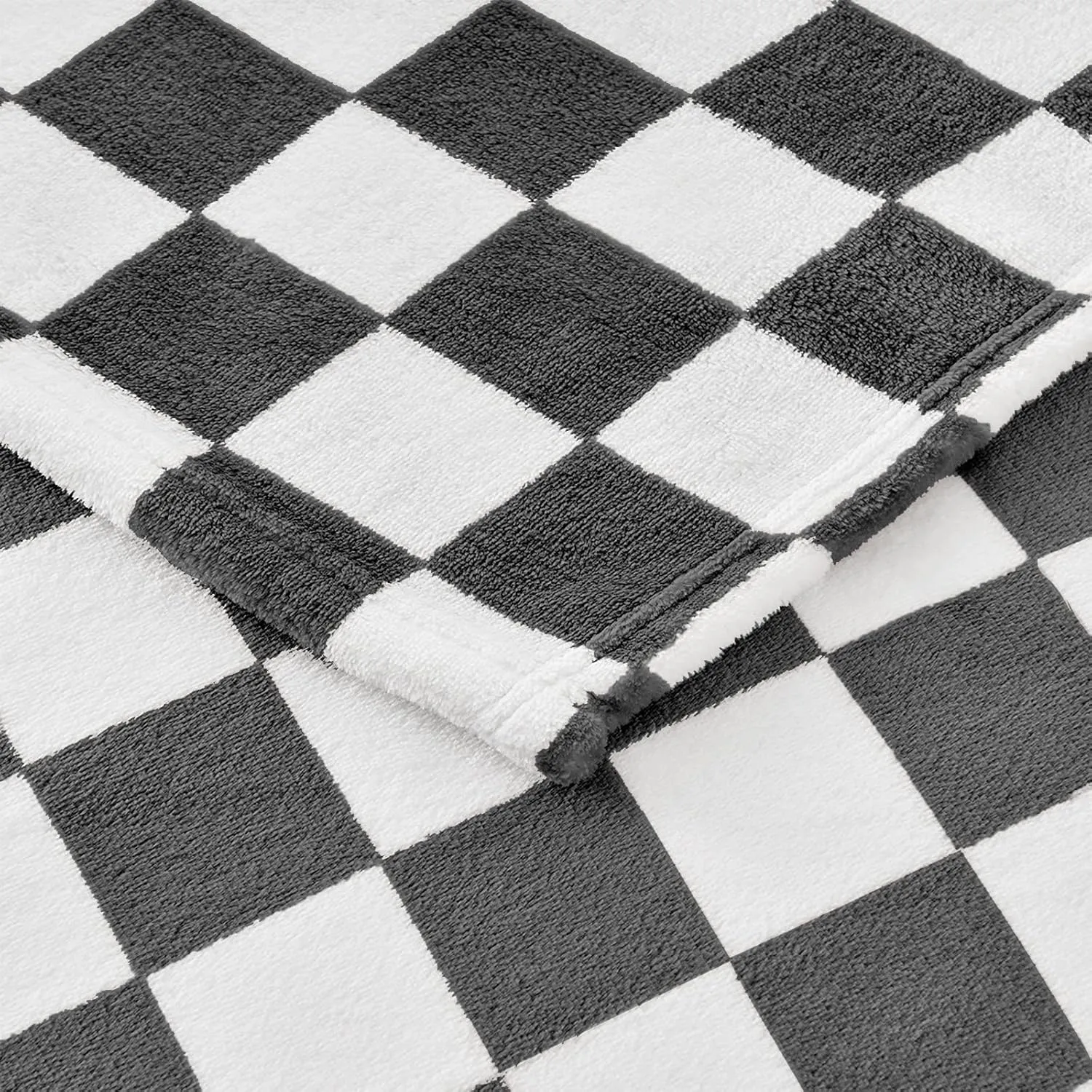 Checkered Blanket Flannel Throw Blankets Soft Cozy Checkered Grid Print Chessboard Gingham Pattern Throws for Bed Sofa Couch for All Seasons, 50x60 Inch, Black