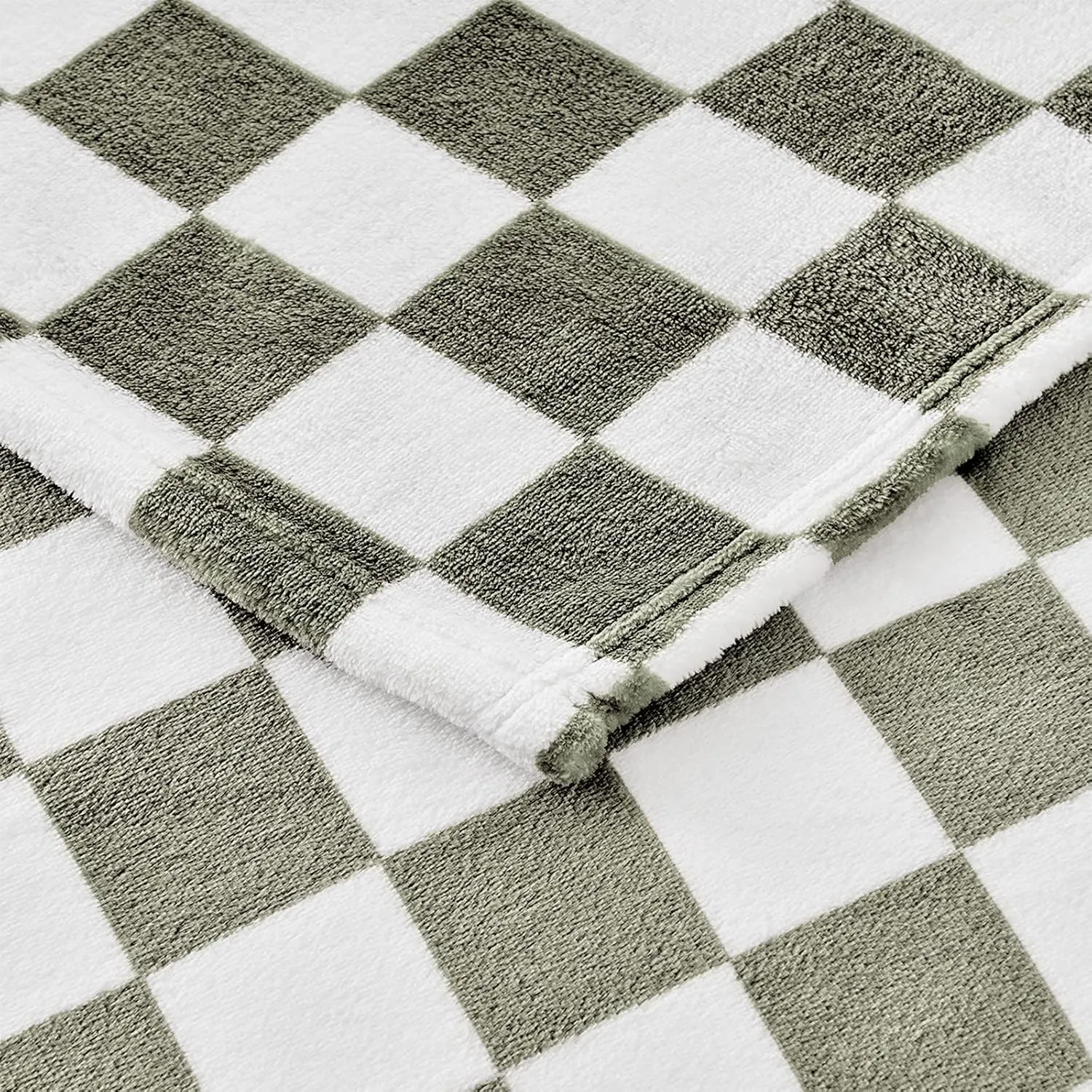 Checkered Blanket Flannel Throw Blankets Soft Cozy Checkered Grid Print Chessboard Gingham Pattern Throws for Bed Sofa Couch for All Seasons, 50x60 Inch, Dark Olive