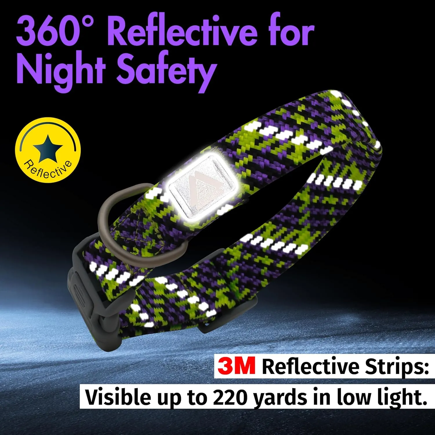 Dog Collar, Purple Reflective Nylon Collar with Safety Lock, Adjustable Neck 16-25, Soft and Durable for Large Dogs