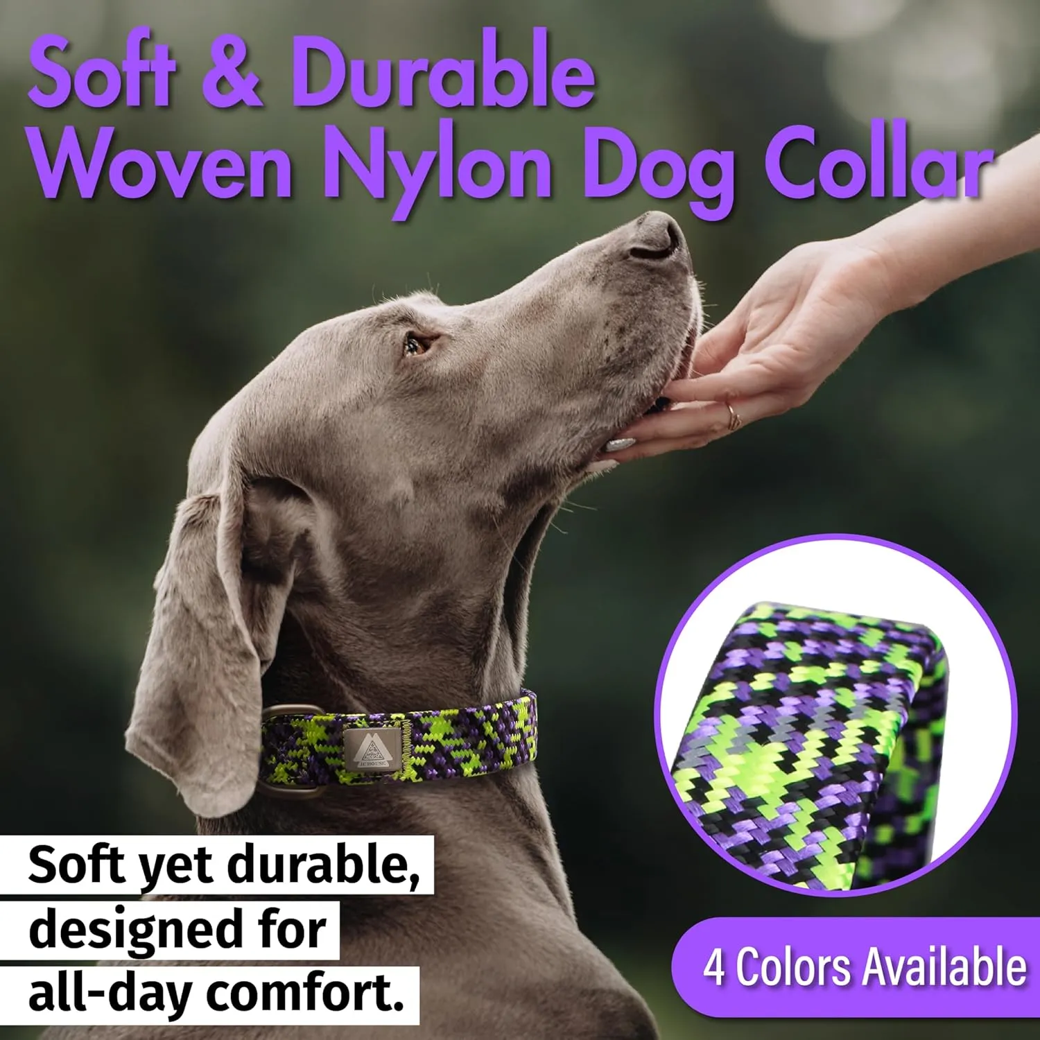 Dog Collar, Purple Reflective Nylon Collar with Safety Lock, Adjustable Neck 16-25, Soft and Durable for Large Dogs