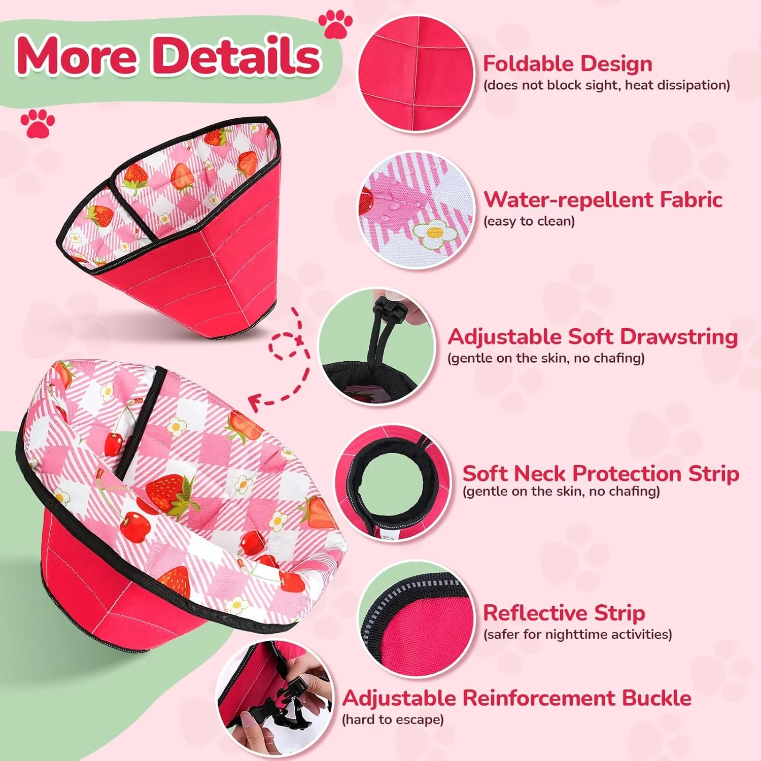 Dog Cone Soft Surgery Dog Cone Collar - Adjustable Long Foldable Comfortable for Recovery Alternative Prevent Biting Stop Licking Wound Small Medium Large Dogs (Strawberry Red, S)