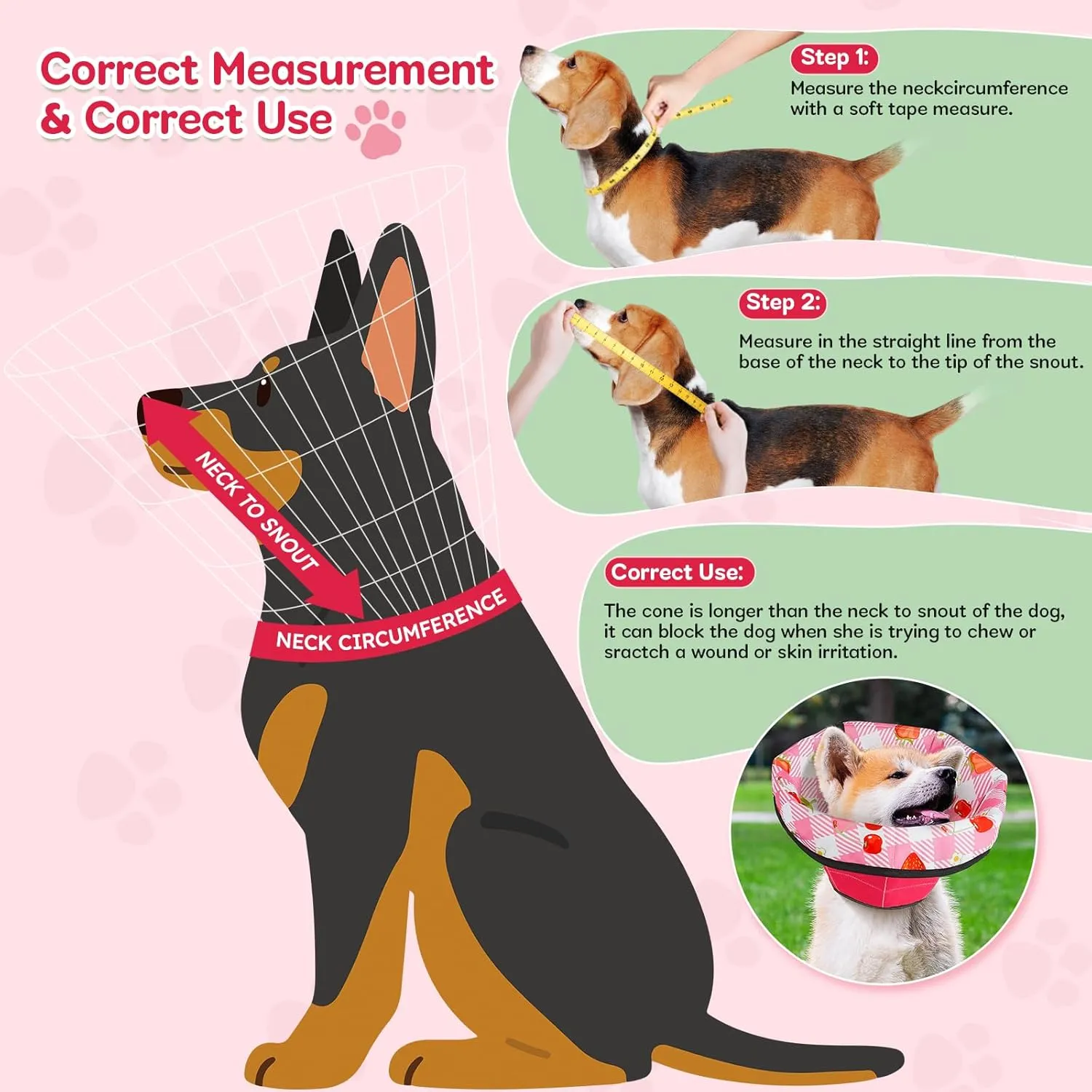 Dog Cone Soft Surgery Dog Cone Collar - Adjustable Long Foldable Comfortable for Recovery Alternative Prevent Biting Stop Licking Wound Small Medium Large Dogs (Strawberry Red, S)