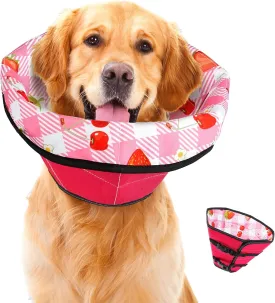 Dog Cone Soft Surgery Dog Cone Collar - Adjustable Long Foldable Comfortable for Recovery Alternative Prevent Biting Stop Licking Wound Small Medium Large Dogs (Strawberry Red, S)
