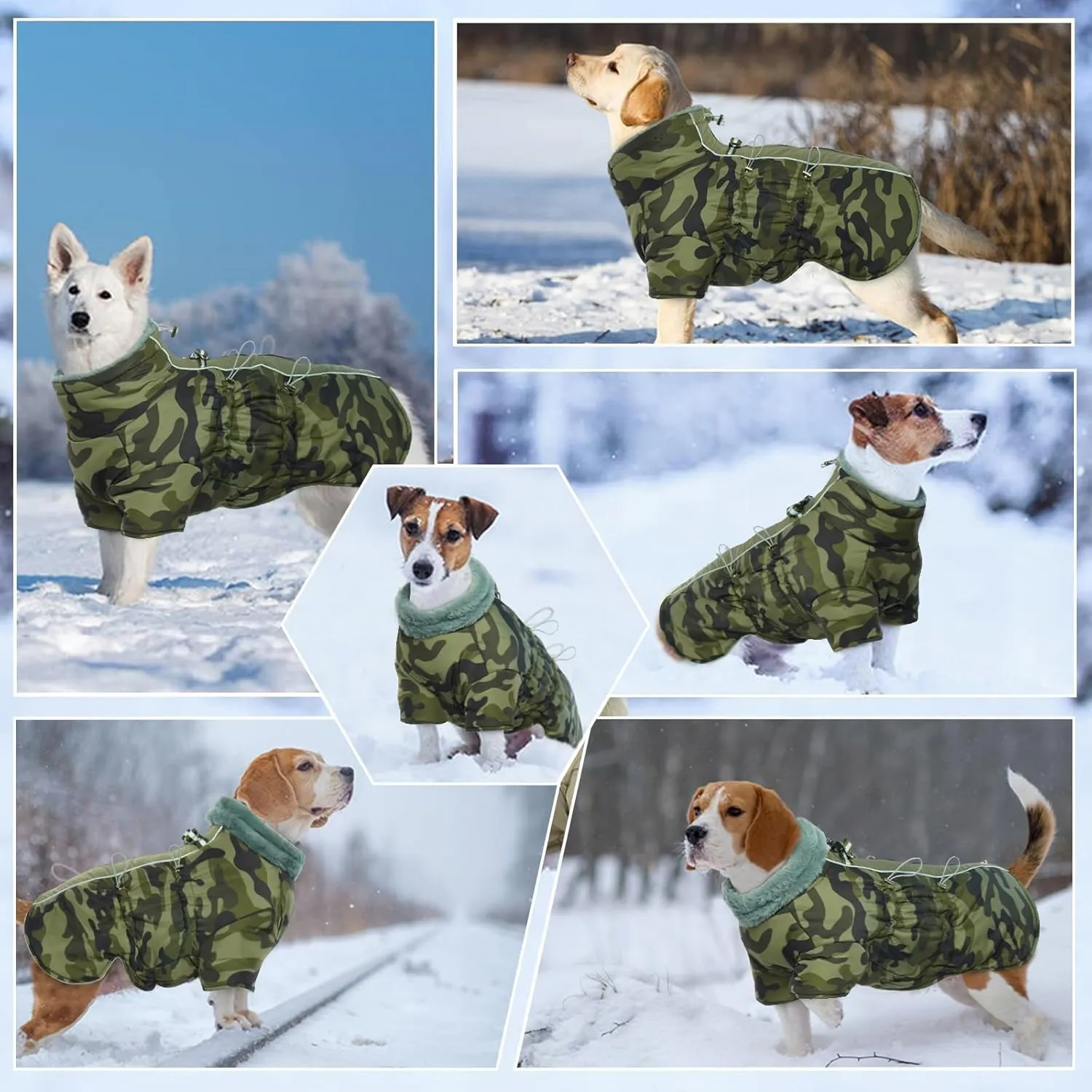 Dog Jacket, Dog Coats for Medium Dogs Winter Waterproof, Fleece Lining Reflective Warm Dog Clothes, Zip Up Dog Coat with Harness, High Collar Dog Snowsuit Christmas Clothes(ArmyGreen M)