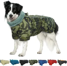 Dog Jacket, Dog Coats for Medium Dogs Winter Waterproof, Fleece Lining Reflective Warm Dog Clothes, Zip Up Dog Coat with Harness, High Collar Dog Snowsuit Christmas Clothes(ArmyGreen M)