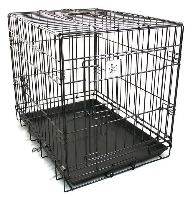 Dog Life Dog Crate Double Door Black Medium 30in