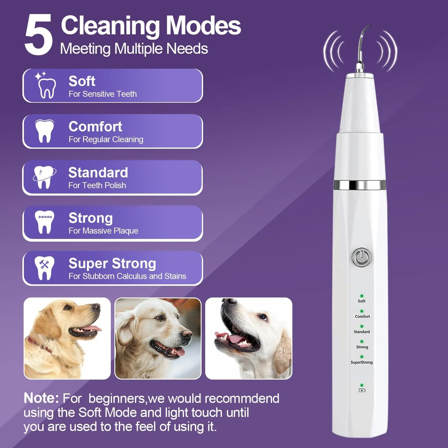 Dog Teeth Cleaning Kit-Dog Tooth Plaque Remover-Ultimate Pet Dental Care Kit - Ultrasonic Teeth Cleaner and Plaque Remover for Dogs | Complete Oral Hygiene Solution-White