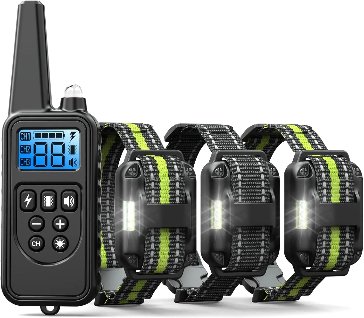 Dog Training Collar 3 Pack - 2600Ft Dog Shock Collar with Remote Control Waterproof E Collar for Dogs Training with Beep Vibration Shock Flashlight (3 PACK, 2 Green Black)