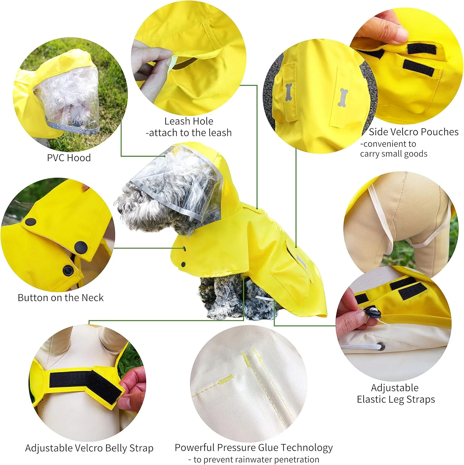 Dog Waterproof Raincoat with Poncho Hoodie, High Reflective Adjustable Yellow Pet Rain Jacket with Leash Hole for Small Medium and Large Dogs (Khaki, Medium)
