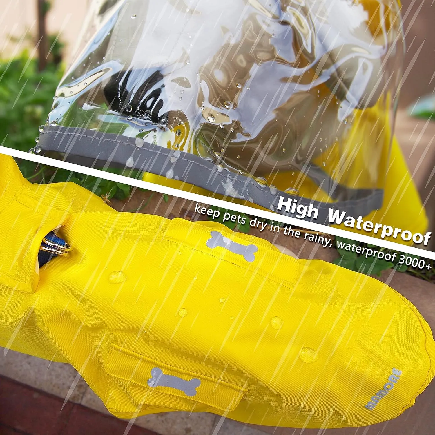Dog Waterproof Raincoat with Poncho Hoodie, High Reflective Adjustable Yellow Pet Rain Jacket with Leash Hole for Small Medium and Large Dogs (Khaki, Medium)