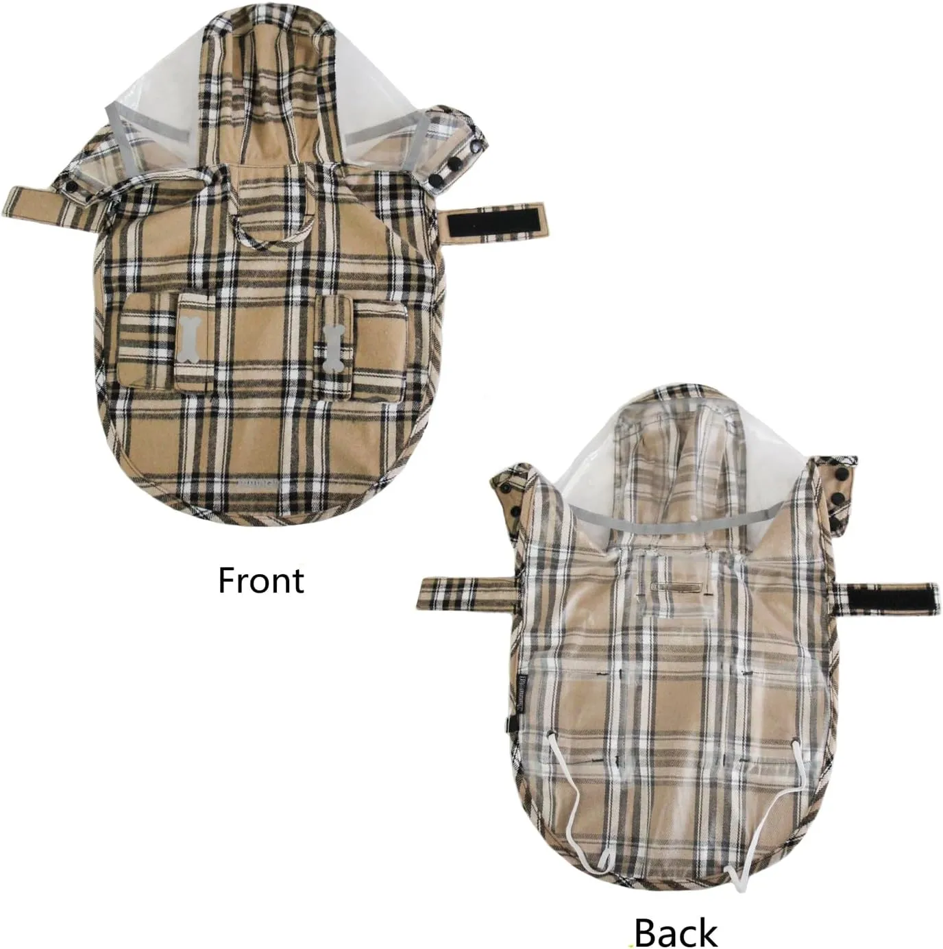 Dog Waterproof Raincoat with Poncho Hoodie, High Reflective Adjustable Yellow Pet Rain Jacket with Leash Hole for Small Medium and Large Dogs (Khaki, Medium)