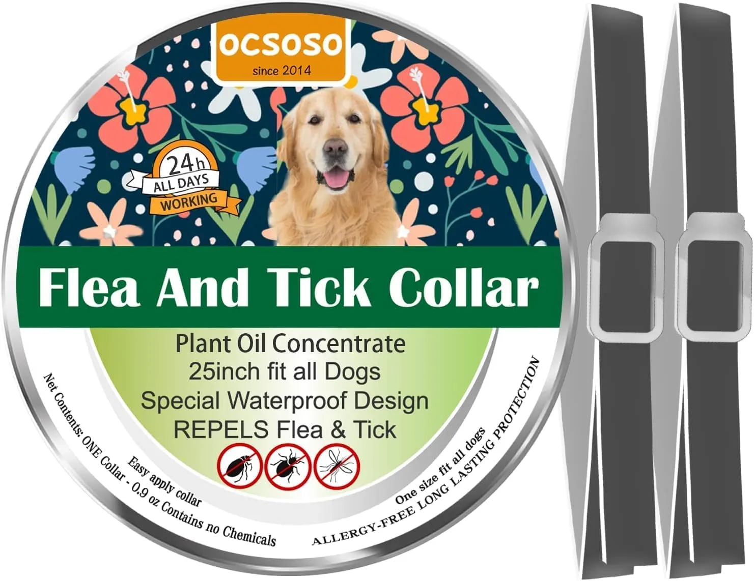Dogs Flea and Tick Collar, 8 Months Prevention Pet Flea & Tick Collar Fit of Puppies and Large Dogs (23"x1")