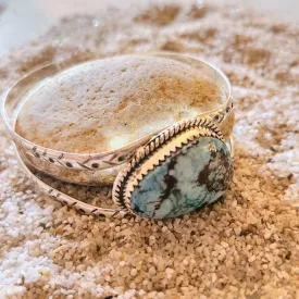 DOUBLE BANDED BLUE TURQUOISE NAVAJO 925 SILVER CUFF