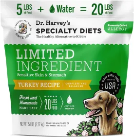 Dr. Harvey's Specialty Diet Limited Ingredient - Human Grade Dog Food for Dogs with Sensitivities - Turkey Recipe (5 Pounds)