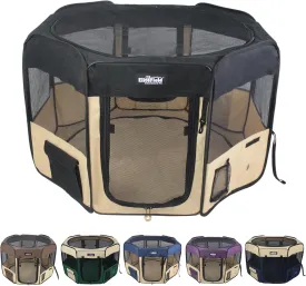 EliteField 2-Door Soft Pet Playpen (2 Year Warranty), Exercise Pen, Multiple Sizes and Colors Available for Dogs, Cats and Other Pets (52" x 52" x 32"H, Black Beige)