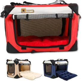 Extra Large Pet Carrier 24"x16"x16" Foldable Soft Sided Dog Travel Crate with Cushion Portable Cat Crate with Mesh Sides Scratchproof Pet Carrier for Car with Top Side Front Entry Lightweight Design
