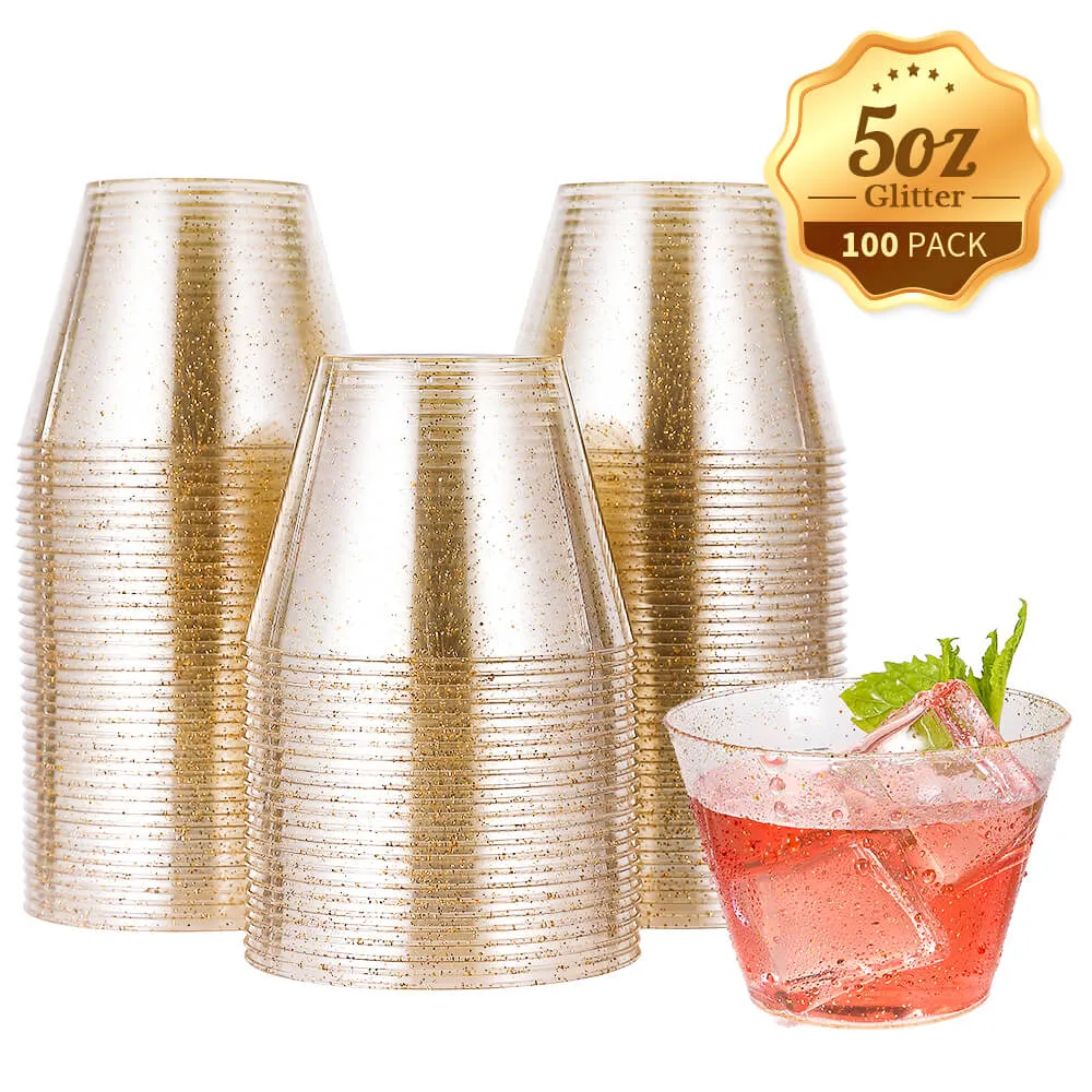 Gold&Blue&Purple Glitter Wide Mouth Plastic Cups