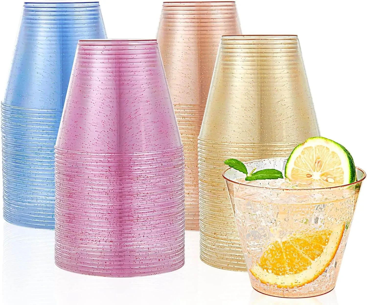 Gold&Blue&Purple Glitter Wide Mouth Plastic Cups