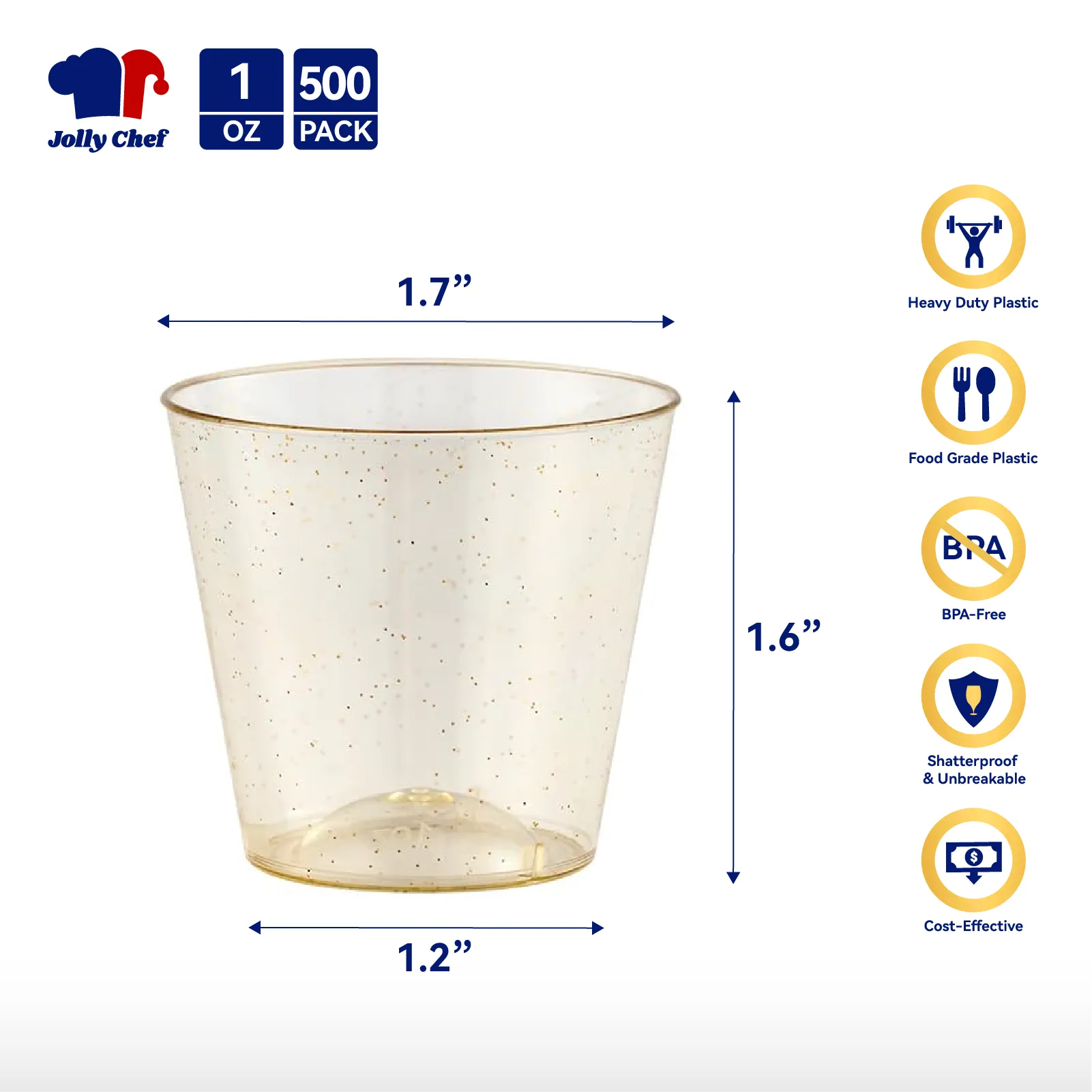 Gold&Blue&Purple Glitter Wide Mouth Plastic Cups