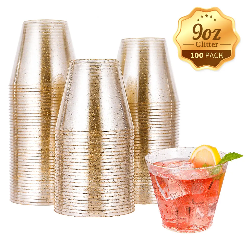 Gold&Blue&Purple Glitter Wide Mouth Plastic Cups