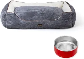 GRANDTIES Dog Bed   Stainless Steel Bowl  Machine Washable Calming Dog Bed (XL, Moonlight), Insulated Non-Skid Spill-Proof Dog Bowl (64oz, Cranberry), BPA-Free and Durable for Dogs & Cats