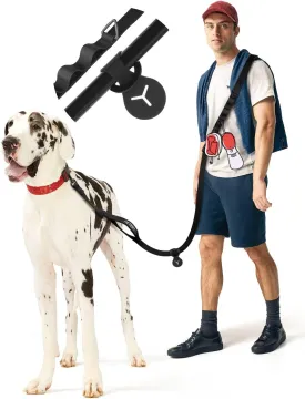 Hands Free Dog Leash,8.2ft Crossbody Dog Leash with Hanging Strap/Hanging Buckle/Poop Bag Holder/Explosion-Proof Handle,Adjustable Crossbody Rope for Dogs Walking,Jogging and Running,18-110lbs,Black
