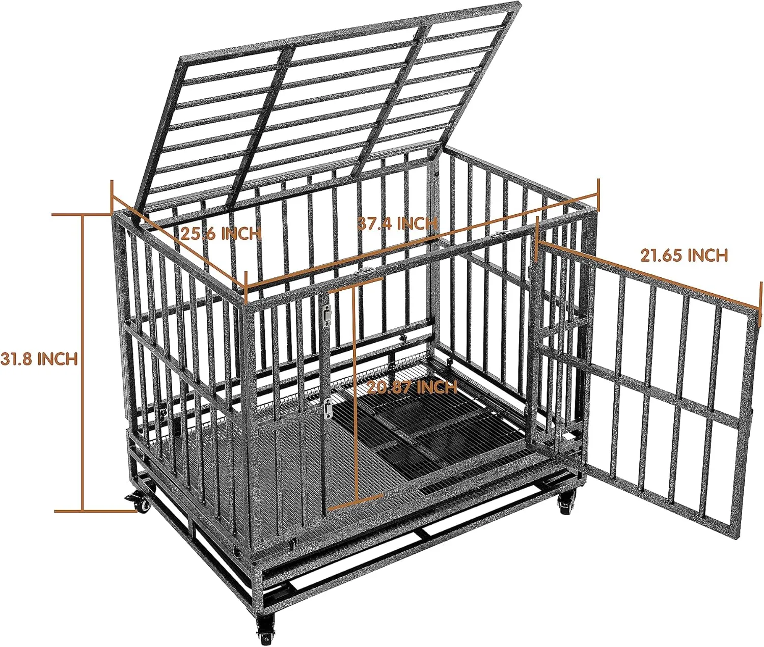 Heavy Duty Extra Large Dog Crate with Wheels - Indestructible 38/42/46 Inch Chew-Proof, Escape-Proof Kennel for High-Anxiety and Extra Large Dogs