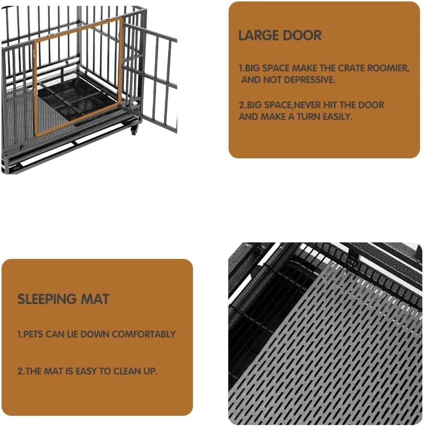 Heavy Duty Extra Large Dog Crate with Wheels - Indestructible 38/42/46 Inch Chew-Proof, Escape-Proof Kennel for High-Anxiety and Extra Large Dogs