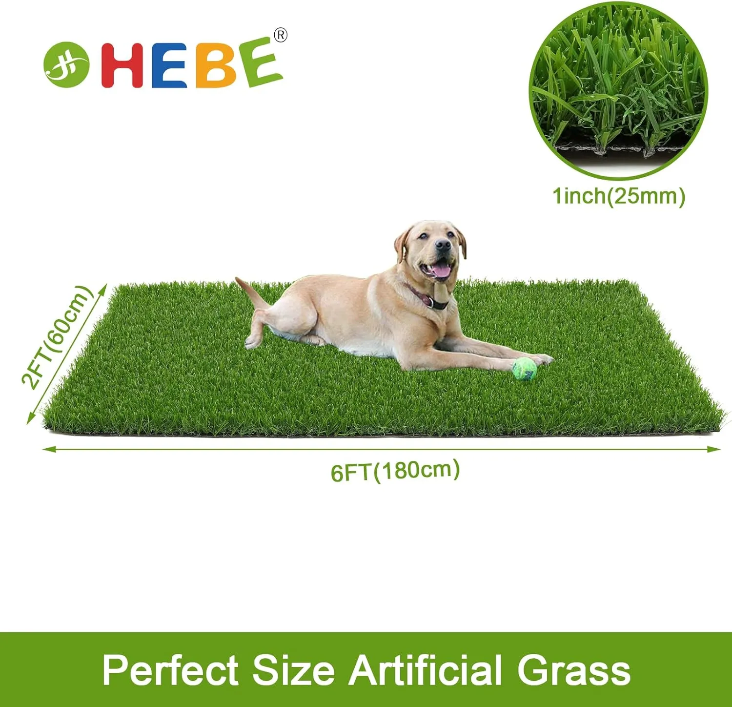 HEBE Artificial Turf Rug Grass Mat 2'x6' Fake Grass Pad for Dogs High Pile Grass Rug Pee Pad with Drainage Holes Reusable Grass Turf Mat for Dog Potty Training Indoor Outdoor