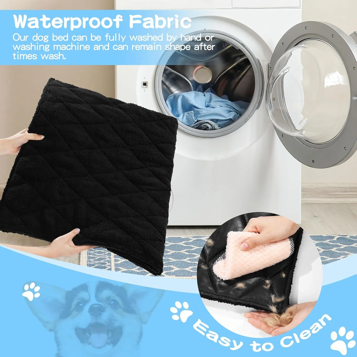HOMBYS Pee Proof Indestructible Dog Bed for Crate,Reviserable Large Chew Proof Durable Dog Pad for Aggressive Chewers,Fleece Black,18"x29"