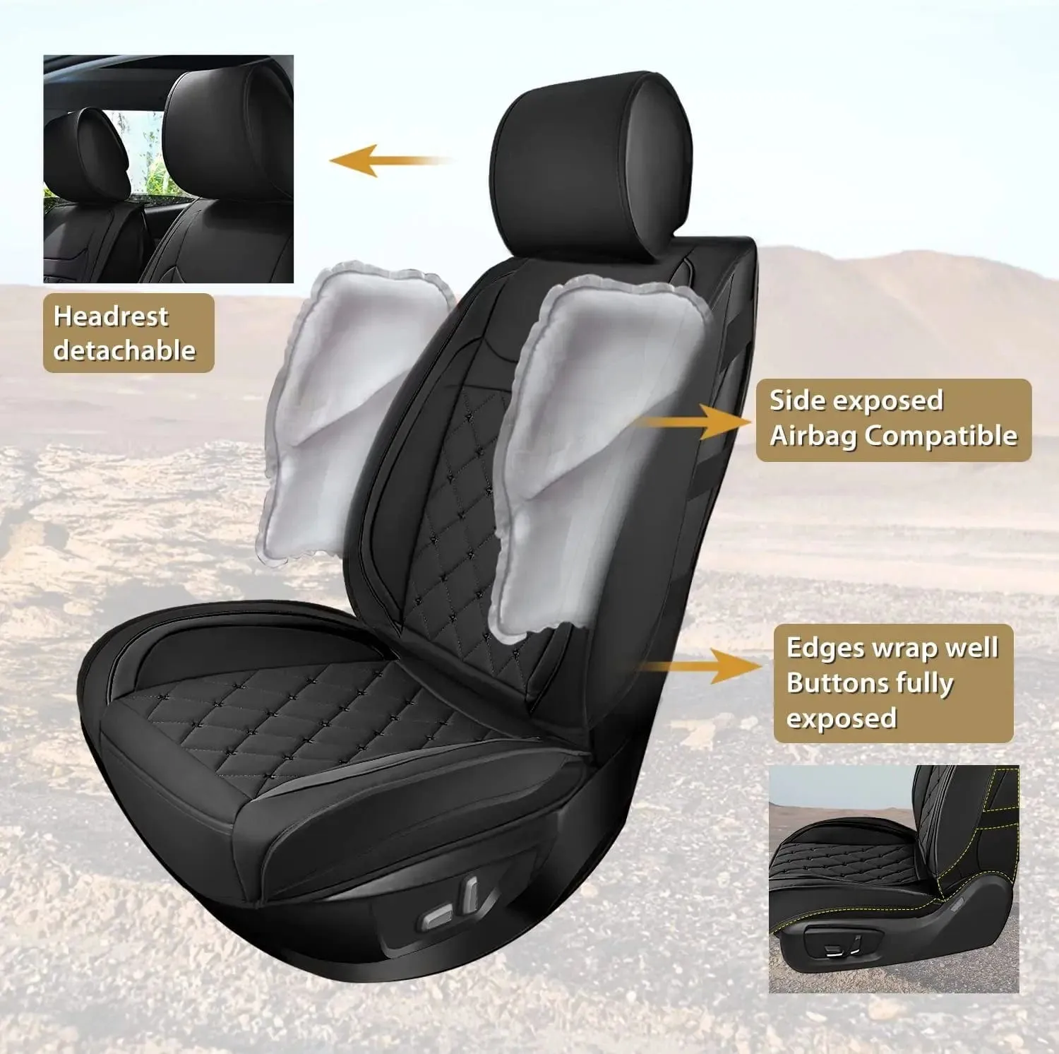 Hyundai Honda Accord Kia Civic Corolla Camry CRV RAV4 Fusion 5 Seat Covers (Full Set, Black)