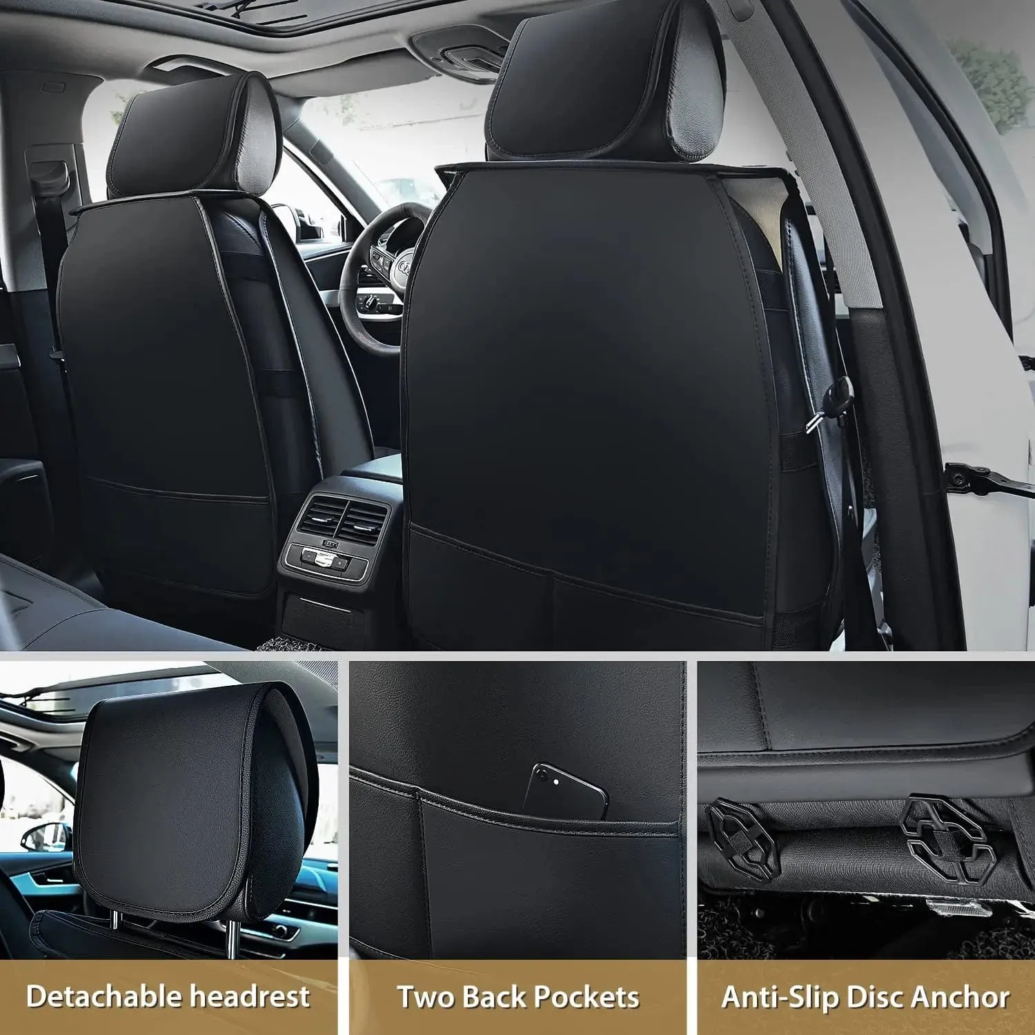 Hyundai Honda Accord Kia Civic Corolla Camry CRV RAV4 Fusion 5 Seat Covers (Full Set, Black)